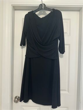 B-Slim Classic Black Draped Long-Sleeve Women’s Dress
